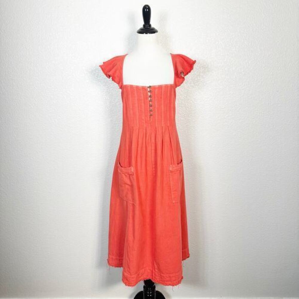 Pilcro by Anthropologie Size XS Women's Open‎ Back Pleated Midi Dress Red Orange